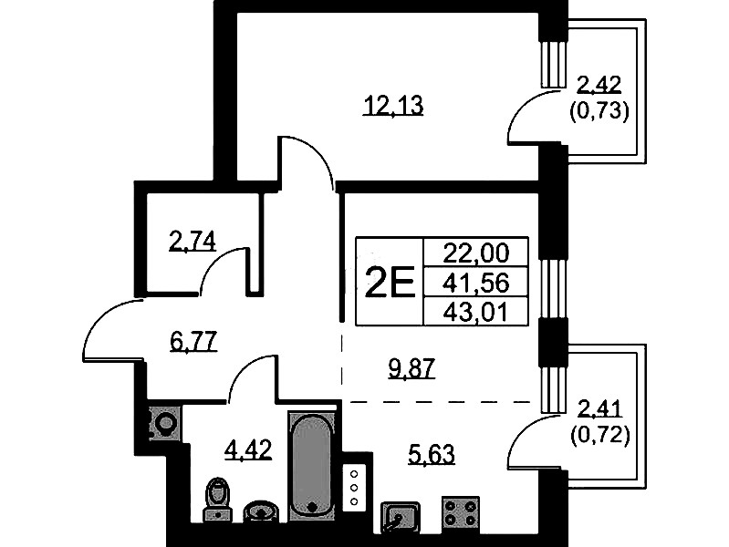 1-комнатная квартира 43.01 м², 7/9 эт., ЖК «Квартал Лаголово»
